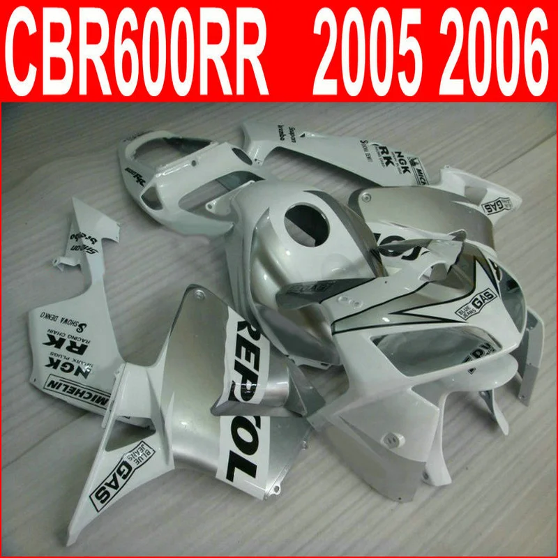 Cheap injection motorcycle fairings for Honda CBR600RR 2005 2006 white silver fairing kits CBR 600RR 05 06 106EN