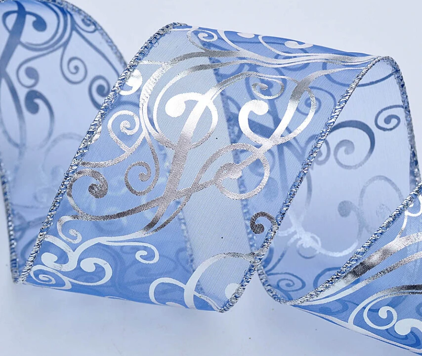 

2017 New christmas decoration natal navidad craft supplies 6.3*200cm Silver Blue Christmas Ribbon