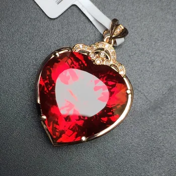 

Fine Jewelry Collection Real 18K Rose Gold 100% Natural Red Topaz Gemstone Pendant Necklace