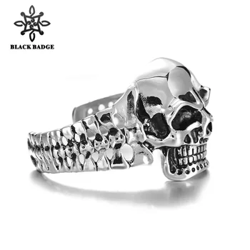 

Big Skull Skeleton Bracelet 316L Stainless Steel Black Color For Men Top Hip Hop Fashion Punk Germanium Bracelet Men