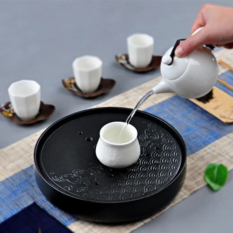 2.4Ceramics Bamboo Tea tray Drainage Water storage Kung Fu Tea set room Board table Chinese Japanese tea cup ceremony tools Tea Set