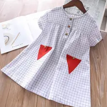Roimyal/ ; Новинка года; стильное освежающее клетчатое платье для малышей; милое простое Хлопковое платье с короткими рукавами;