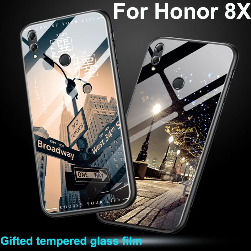 2 шт. чехол из закаленного стекла с мультипликационным принтом для Huawei Honor 8X