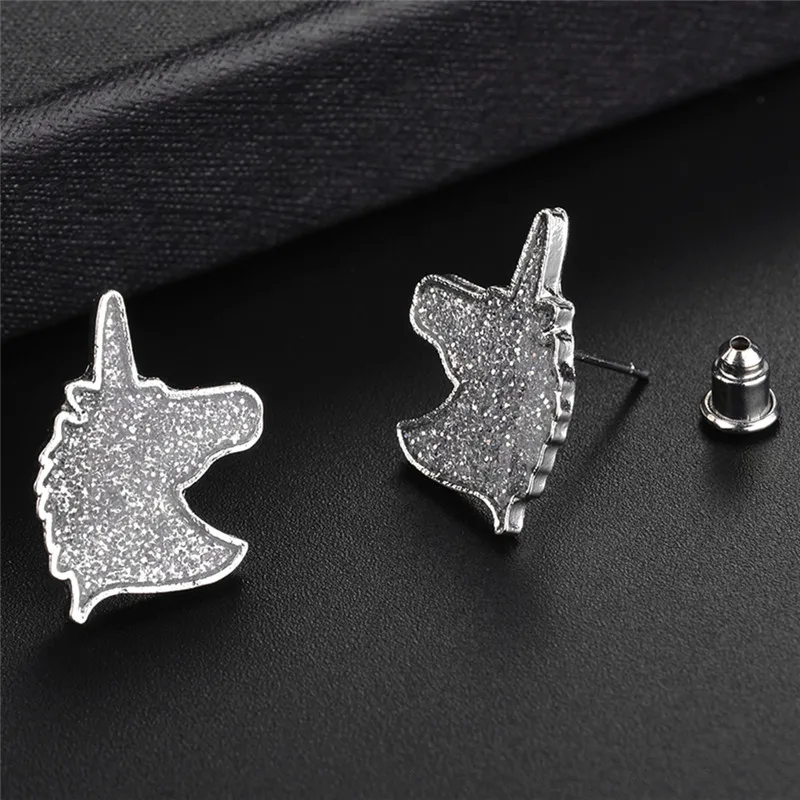 1 пара серьги гвоздики с мультяшным животным единорогом Brincos женские блестящие
