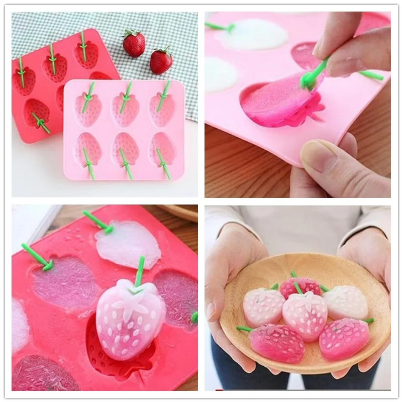 100pcs Wholesale Creative Silicone Ice Trays Strawberry Shape / Chocolate Molds / Ice Cube / Mold Ice Cream Tools ZA0575
