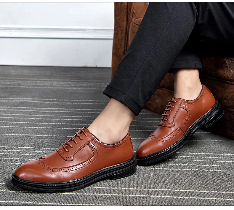 Новинка 2019 года; мужские оксфорды из натуральной кожи; модельные туфли; мужская повседневная обувь на плоской подошве с перфорацией типа