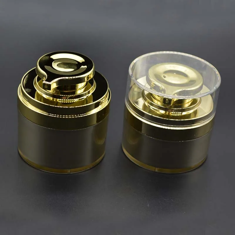 

2pcs 30g/50g Airless Cosmetic Cream Jar Round Container jar in gold color with pressed pump Gold Cream Bottle