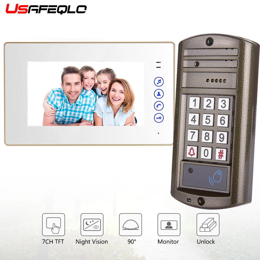 Проводной " цветной экран монитор видео домофон система Открытый RFID Дверь камера Поддержка Электрический механический замок