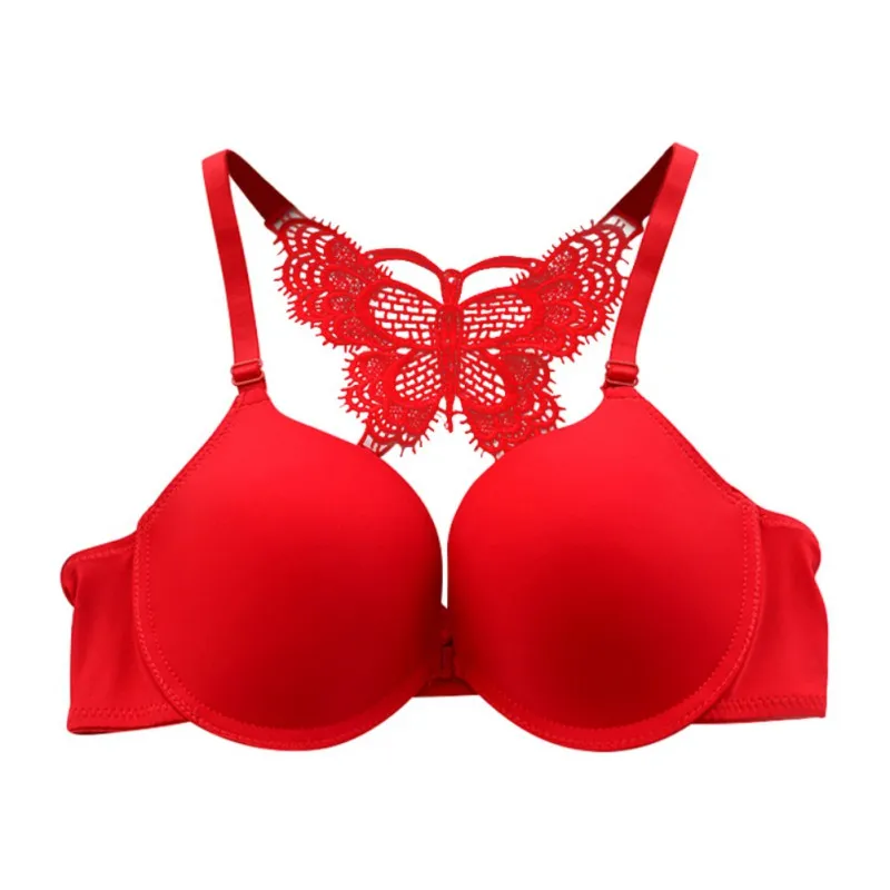 FREE SHIPPING Sexy Front Closure Push Up Solid Bras Y-Line-Straps Lace Butterfly Back Beauty Smooth Padded Underwear Bras