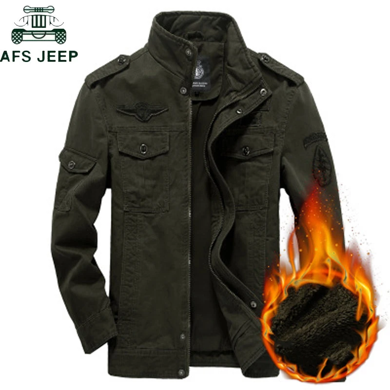 AFS JEEP Thick Warm Winter Military jacket Cargo Fleece Male Casual Air Force Flight Jacket Plus Si