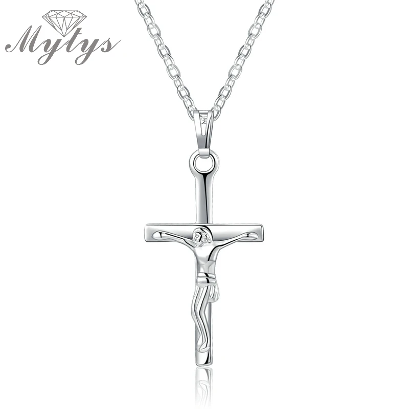 Mytys Christianity Jesus Cross Pendant Necklace Silver Color Classic