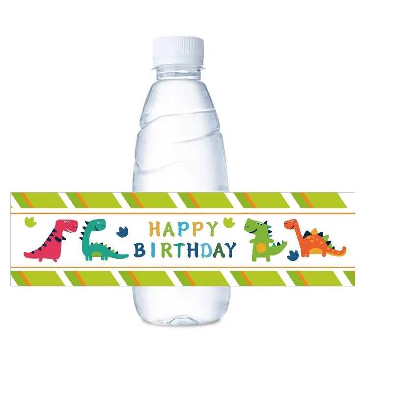 Safari Dinosaur Water Bottle Label 6*22cm Self adhesive Stickers Round 4cm Green Party Water Bottle Labels