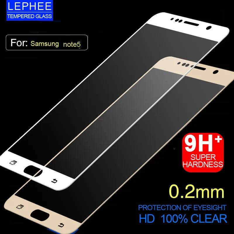 

LEPHEE for Samsung Galaxy Note 5 N9200 Tempered Glass Screen Protector Film for Samsung Note5 Glass Color White/Gold/Black