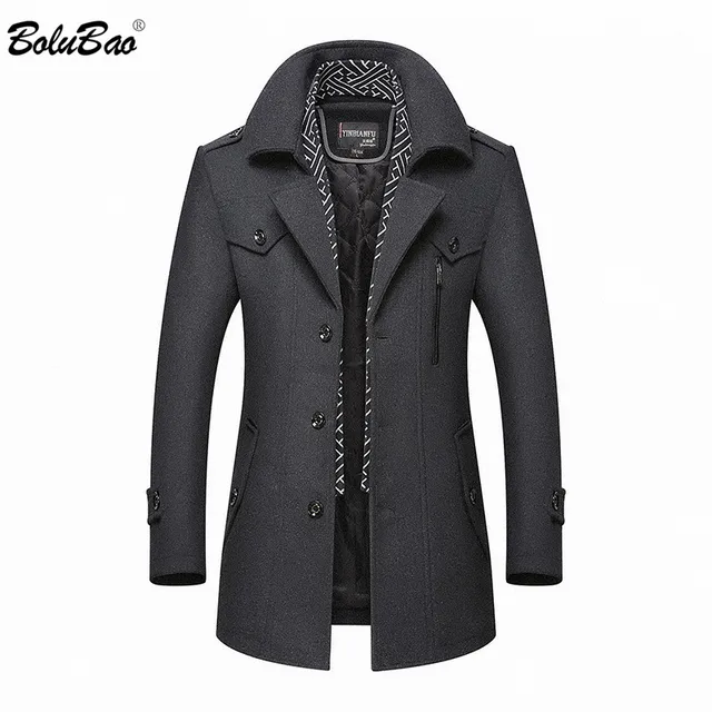 BOLUBAO Men Winter Wool Coat 2020 Men's New Casual Brand Solid Color Wool Blends Woolen Pea Coat Male Trench Coat Overcoat 1