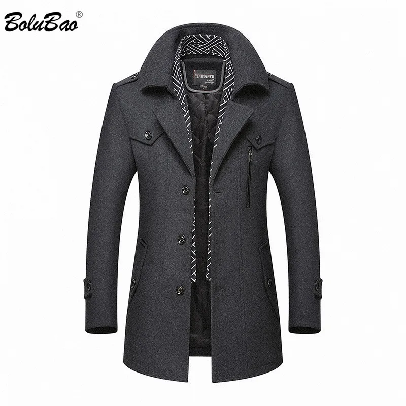 Goedkoop BOLUBAO Mannen Winter Wollen Jas 2019 mannen Nieuwe Casual Merk Effen Kleur Wol Blends Wollen Erwt Jas Mannelijke Geul jas Overjas