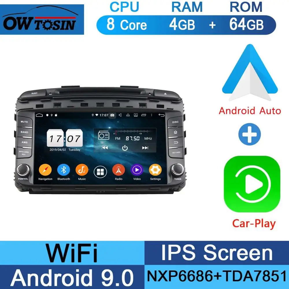 " ips 1920*1080 8 Core 4G ram+ 64G rom Android 9,0 автомобильный dvd-плеер для Kia Sorento DSP радио gps Parrot BT Adas - Цвет: 64G CarPlay Android