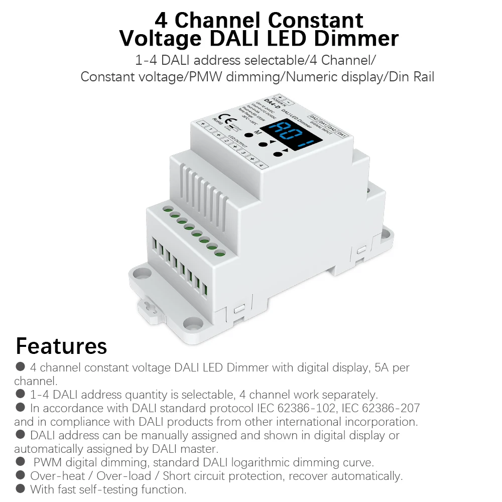 DC 12 В 24 В 4 канала Светодиодная лампа Dali диммер 20A 240 Вт 480 Вт Цифровой индикатор PMW затемнение на din-рейке светодиодные полосы освещения диммер