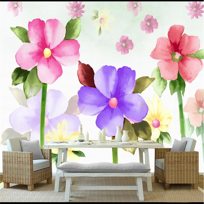 

Custom Photo Wallpapers With Flowers Hand Painted Watercolor 3d Wall Covering Bedroom Wall Mural for Living Room Restaurant