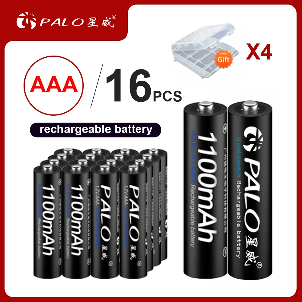 16Pcs Palo Batteria Aaa Ni-Mh 1.2V 1100Mah Aaa Batteria Ricaricabile Batterie 3A Bateria Batteria Baterias Con 4 Tenere Caso Box