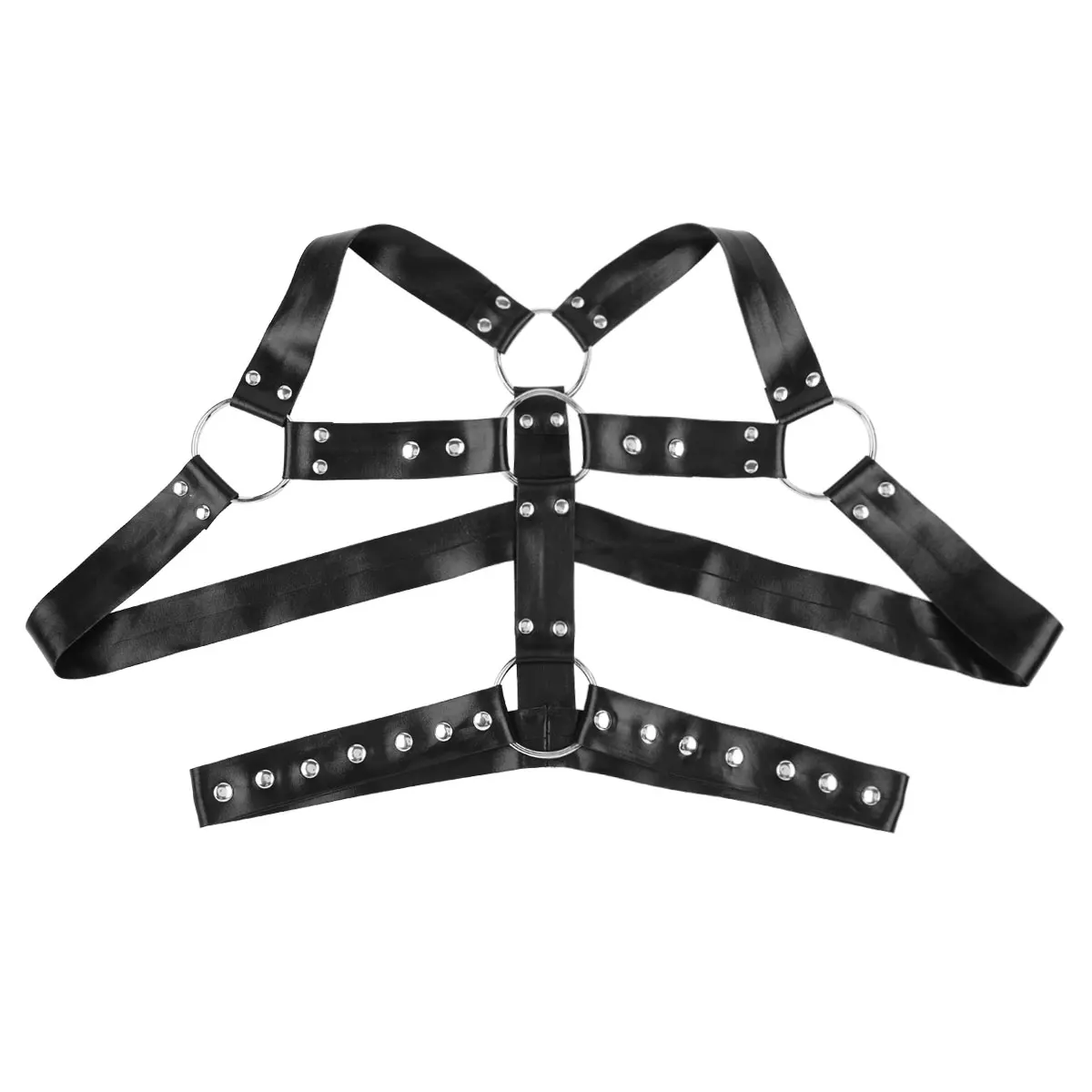 Harness Mens Wet Look Faux Leather Adjustable Body Chest Harness Punk Costume Straps with O Rings