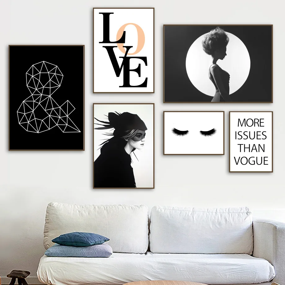 

Wall Art Canvas Painting Model Girl Eyelash Quotes Nordic Posters And Prints Black White Wall Pictures For Living Room Salon
