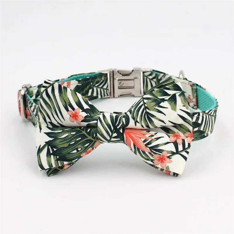 Ошейник для собак галстук-бабочка красивые тропические листья металлическая пряжка для больших и маленьких собак и кошек аксессуары для ошейника питомца - Цвет: collar bow
