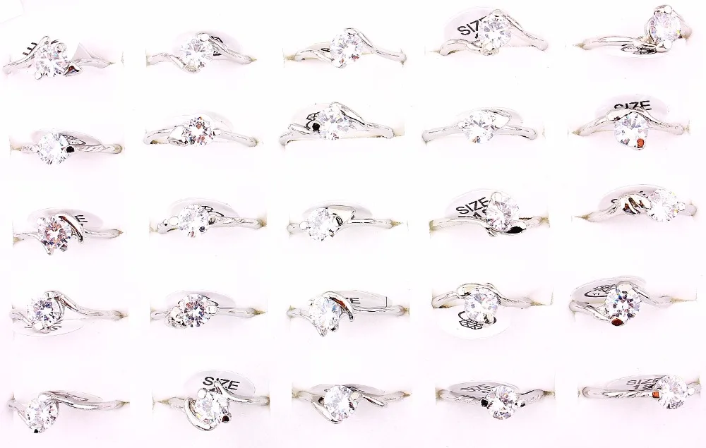 Wholesale Lots Job 20Pcs White Crystal Rhinestone Women Rings Engagement Wedding Party Gift Fashion Jewelry HOT 4