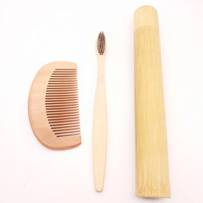 

2019 new environmentally friendly bamboo toothbrush set bamboo tube 8.3 inch wooden comb Oral protection specialist