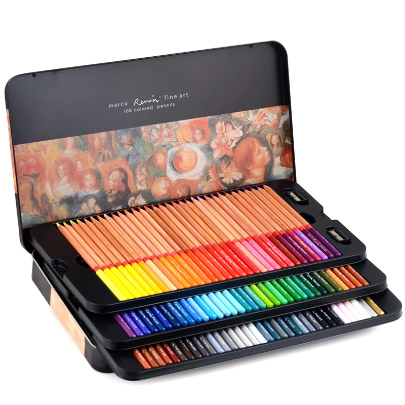

Marco 24 36 48 72 100pcs Colored Pencils Water-resistant Color Pencils Painting Colorful Pen for Student Art Supplies Iron Boxed