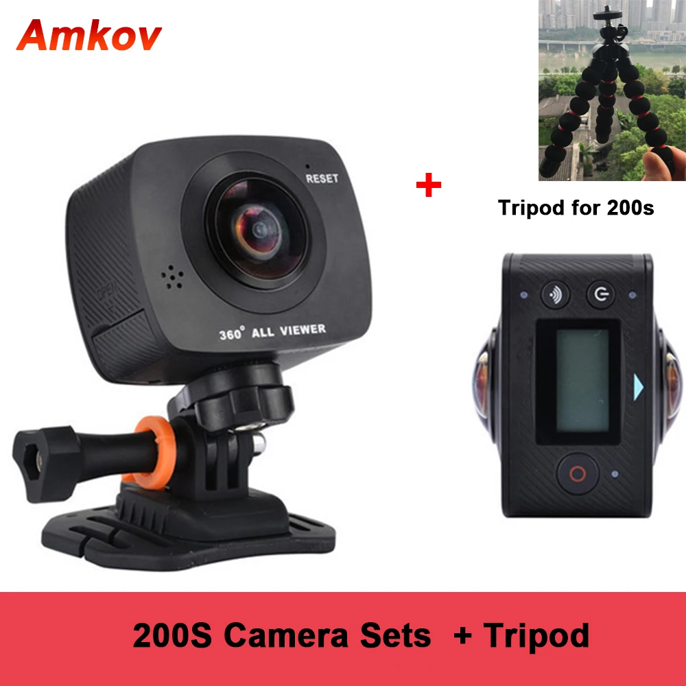 Новое поступление AMKOV AMK200S двойной объектив 360*360 градусов панорамная камера HD WiFi