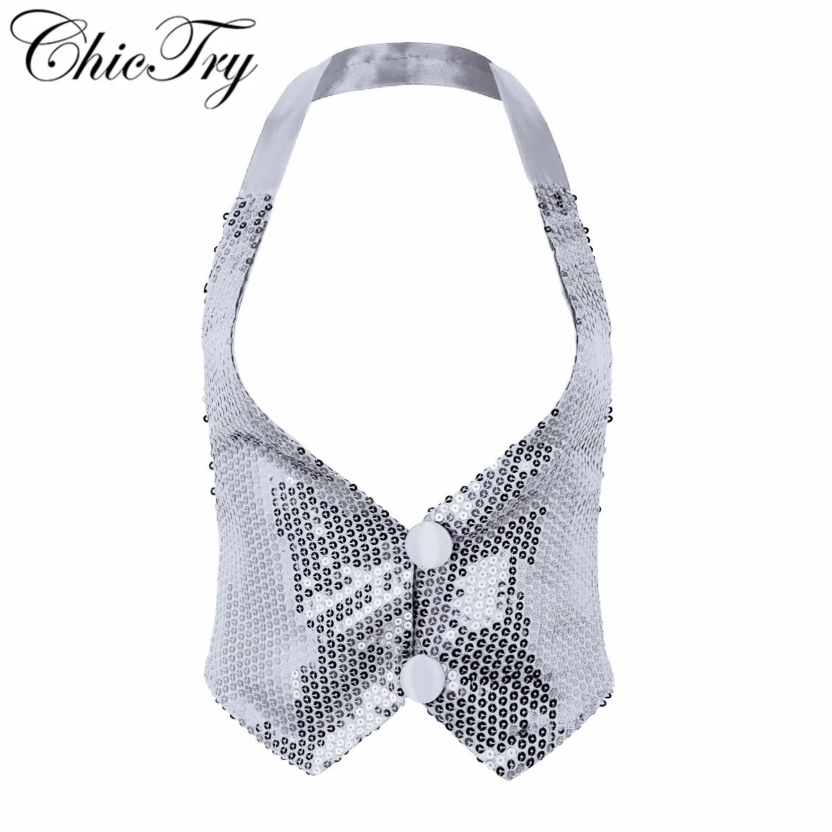 

Fashion Female Women Shiny Sparky Sequins Backless Halter Neck Vest Waistcoat Clubwear Jazz Dance Tank Top for Party Dancewear