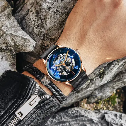AILANG Топ дизайн часы минималистский Турбийон мужские автоматические часы механические шестерни швейцарские наручные часы качество дизель джентльмен - Цвет: 2