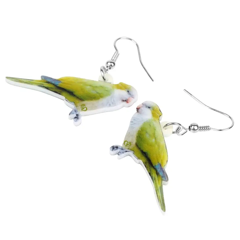 Parakeet Budgie Green Realistic Double-Sided Acrylic Hook Earrings Jewelry