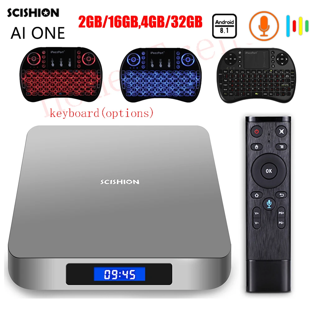 

SCISHION AI ONE Android 8.1 Smart TV Box with Voice Control Rockchip 3328 2G 16G 4GB 32GB WiFi Set Top Box Bluetooth Set-top Box