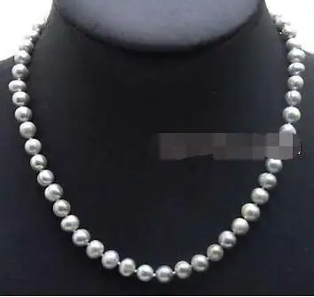 

Free Shipping >> new hot SALE Gray 7-8mm Highquality Round natural Freshwater Pearls 17" necklace-nec5915