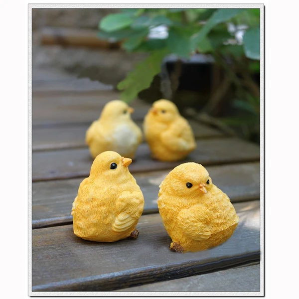4 Cute Little Yellow Chick Model Figurine Statue Resin Chicken Home Decor Vivid