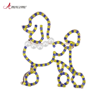 

Amorcome Pearl Poodle Dog Brooches for Women Elegant Rhinestone Animal Brooch Large Scarf Collar Pins Party Wedding Jewelry Gift
