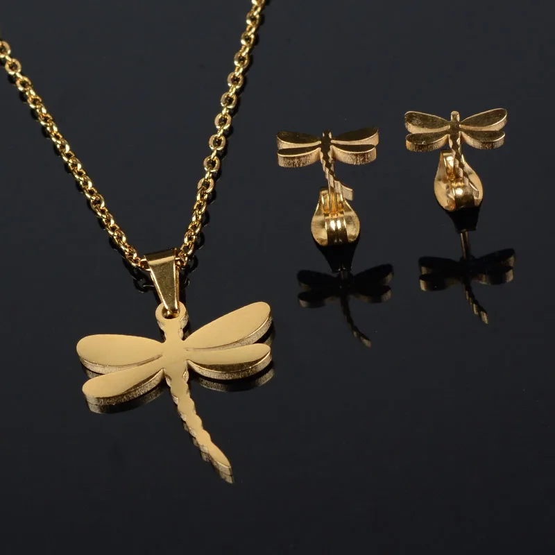 

Dragonfly-shaped gold necklaces earrings trinkets and trinkets