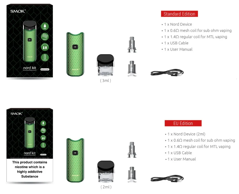 В наличии! Smok Nord Pod vape комплект с 1100 мАч батарея 3 мл картридж сетки спиральная электронная сигарета Vape комплект vs SMOK novo