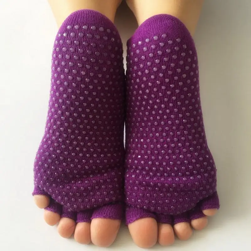Purple Унисекс Toeless Йога носки для фитнеса противоскользящие спортивные давление хлопковые носки для женщин и мужчин впитывающие пот Гладкие спортивные носки - Цвет: Purple