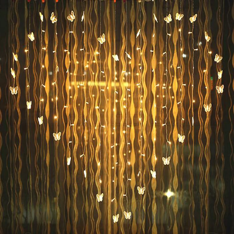 

2x1.6m Butterfly Curtain LED String Light 34 Hearts Lights Multicolor Holiday Wedding Decoracao Curtain lamps EU UK AU