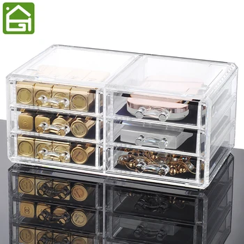 

Crystal Acrylic Cosmetic Storage Office Organizer Jewelry Casket 6 Compartment Drawer Organizers for Cosmetic and Jewelry