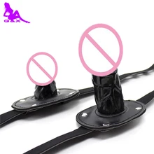 Black Silicone Dildo Gag Mouth Bite Plug Penis Locking Buckles Leather Bondage Sex Products For Couples
