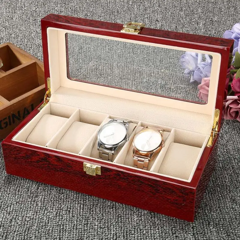Watch Storage Box 5 Grid Display Case Box for Watches Jewelry Wood