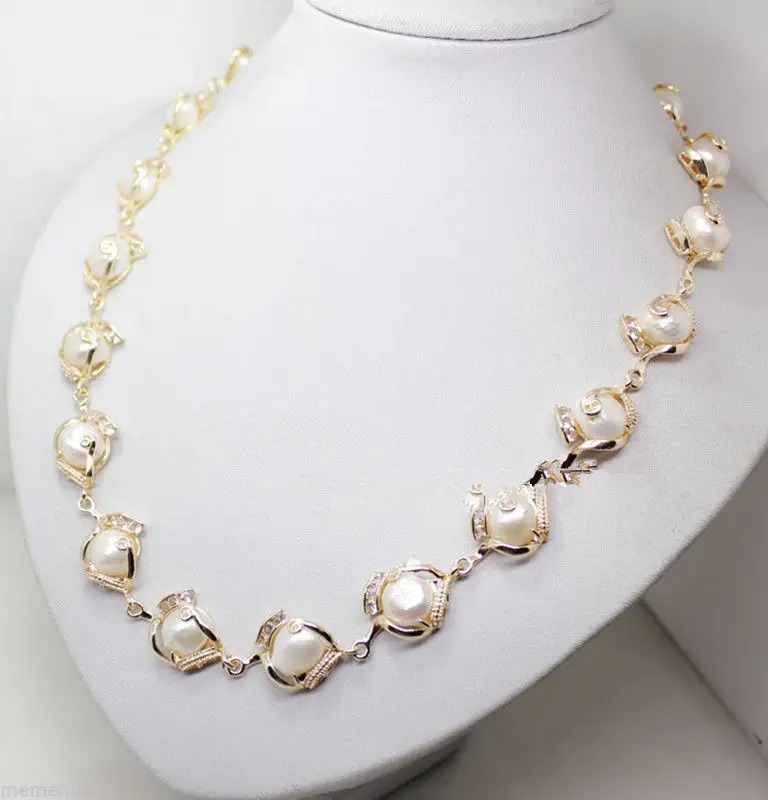 

feel shipping Fashion Jewelry White baroque pearls chains necklace