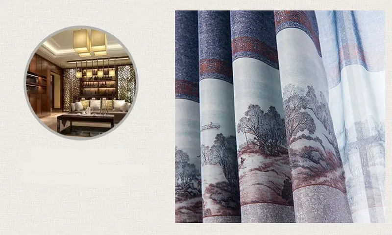 Китайские затемненные занавески с чернильной печатью для гостиной/архитектурные занавески для спальни, занавески для ручного рисования