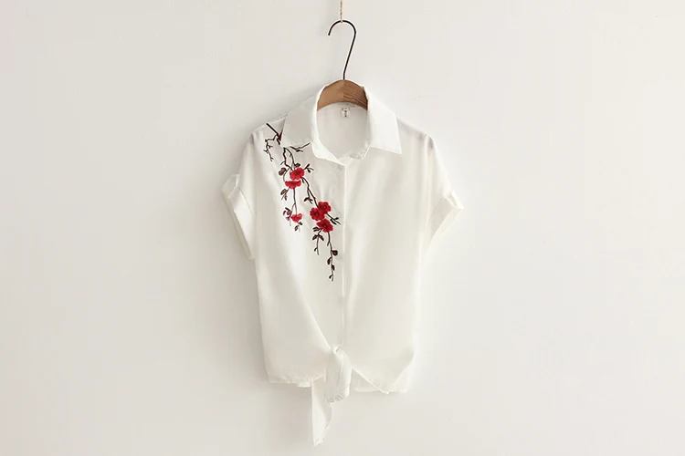 2018 Summer Casual White Linen Loose Blouse Womens Short Sleeve Womens Tops And Blouses Sexy Floral Embroidery Blusa Feminina7