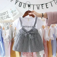 Ropa de verano para bebés de 0 a 3 años, vestido informal para bebés recién nacidos, vestido a cuadros de dos piezas, vestido de fiesta de cumpleaños para niñas