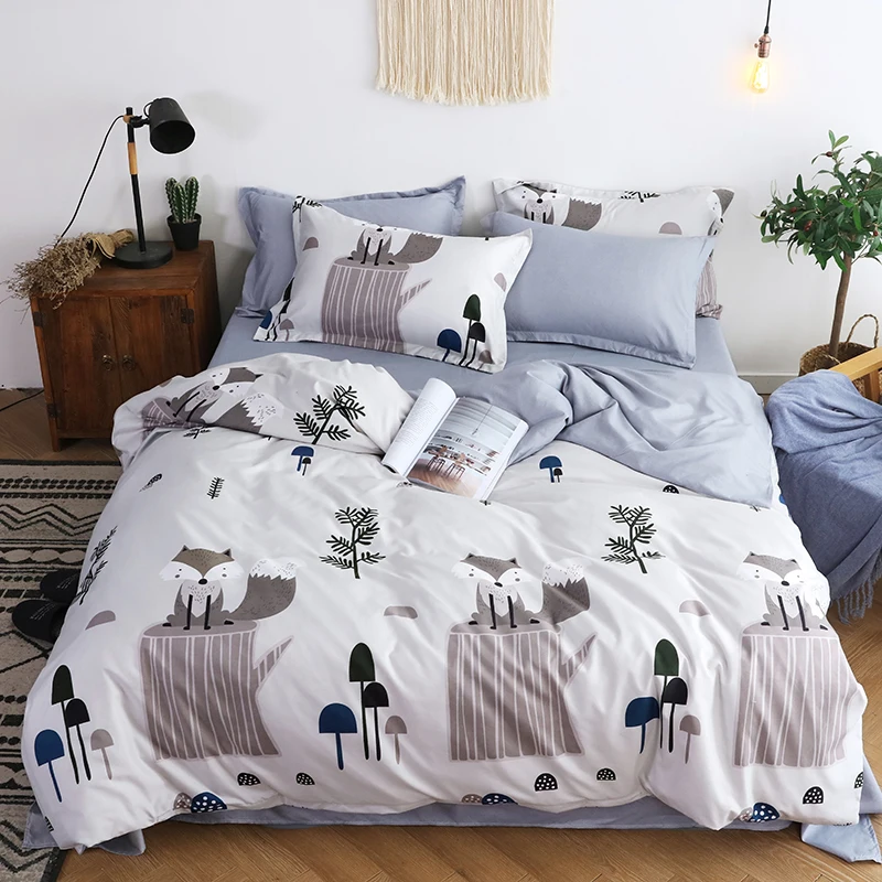 2019 Gray Three Squirrel Bedding Set Polyester/Cotton Bed Linen Duvet