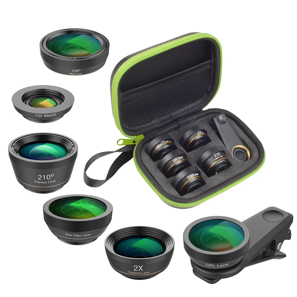 

Universal 6 in 1 Phone Camera Lens Fish Eye Lens Wide Angle Macro Lens CPL/Star Filter 2X telescope for iPhone, , Samsung,